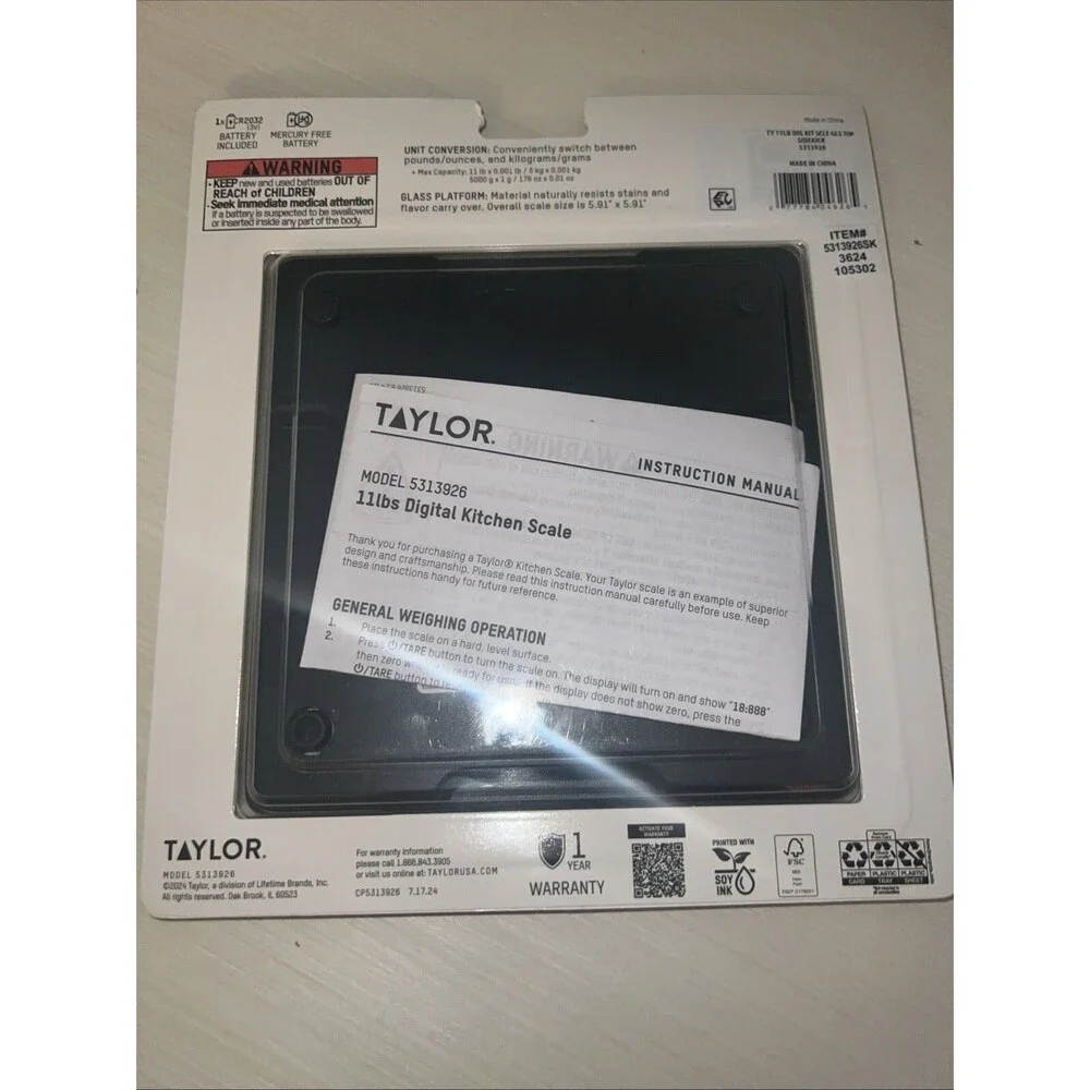 NEW! Taylor Multi-Purpose Kitchen Scale | 11 lb / 5000 g Capacity / Tare